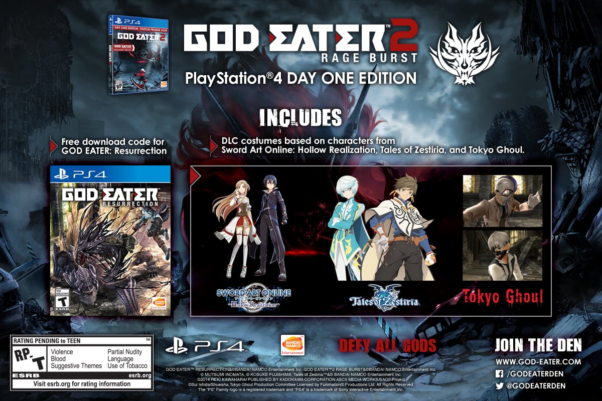 God Eater 2 Rage Burst Comes With Tokyo Ghoul Costumes Tokyoghoul