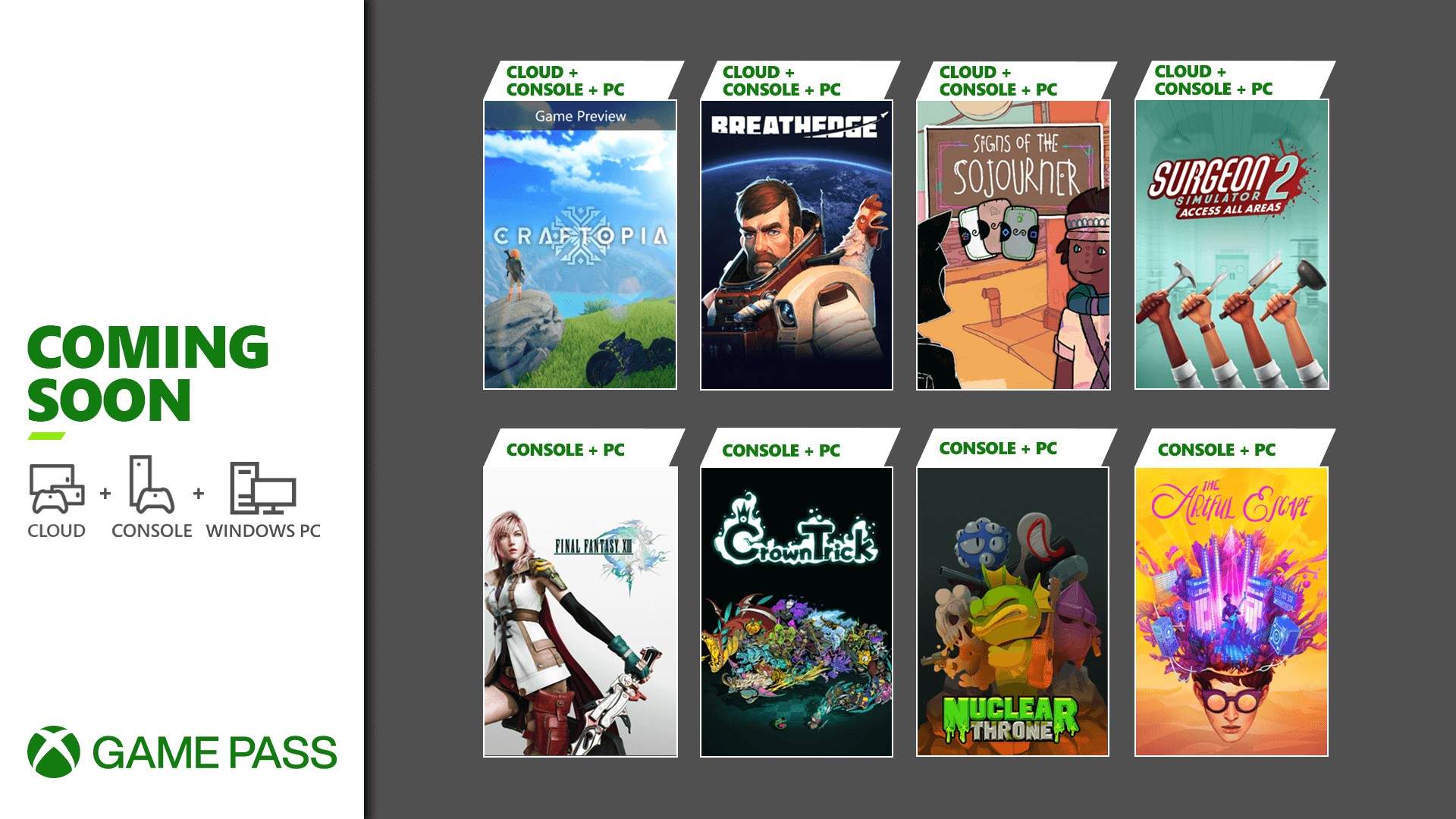 Xbox Game Pass adds Craftopia, Final Fantasy XIII, Surgeon Simulator 2, and more in early