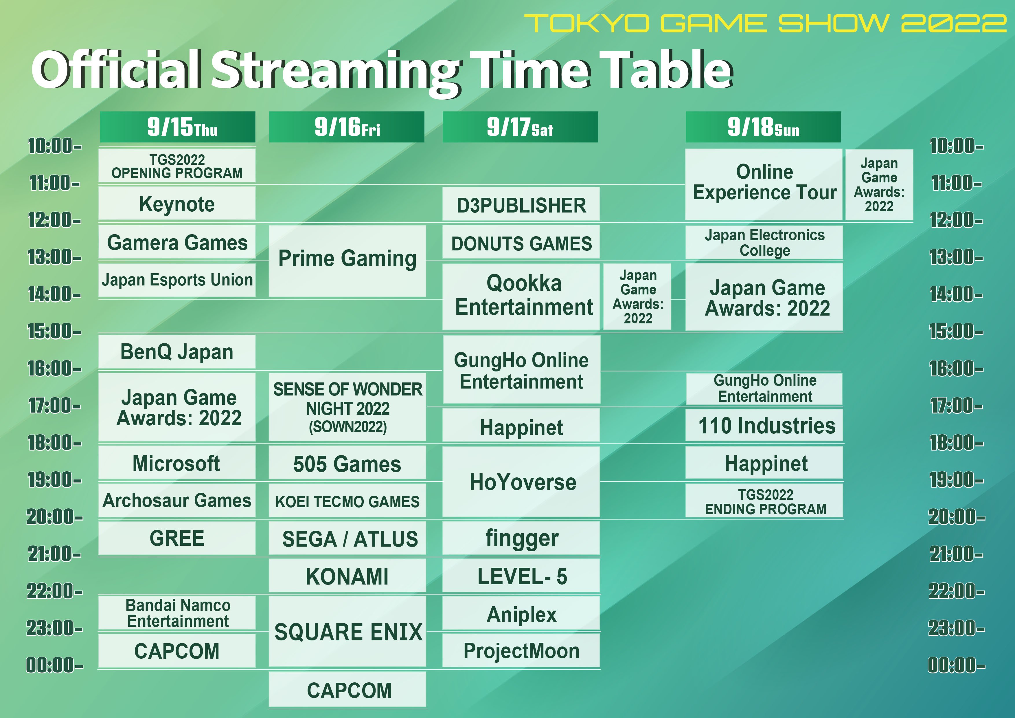 TGS 2022 official live stream program schedule announced - Gematsu